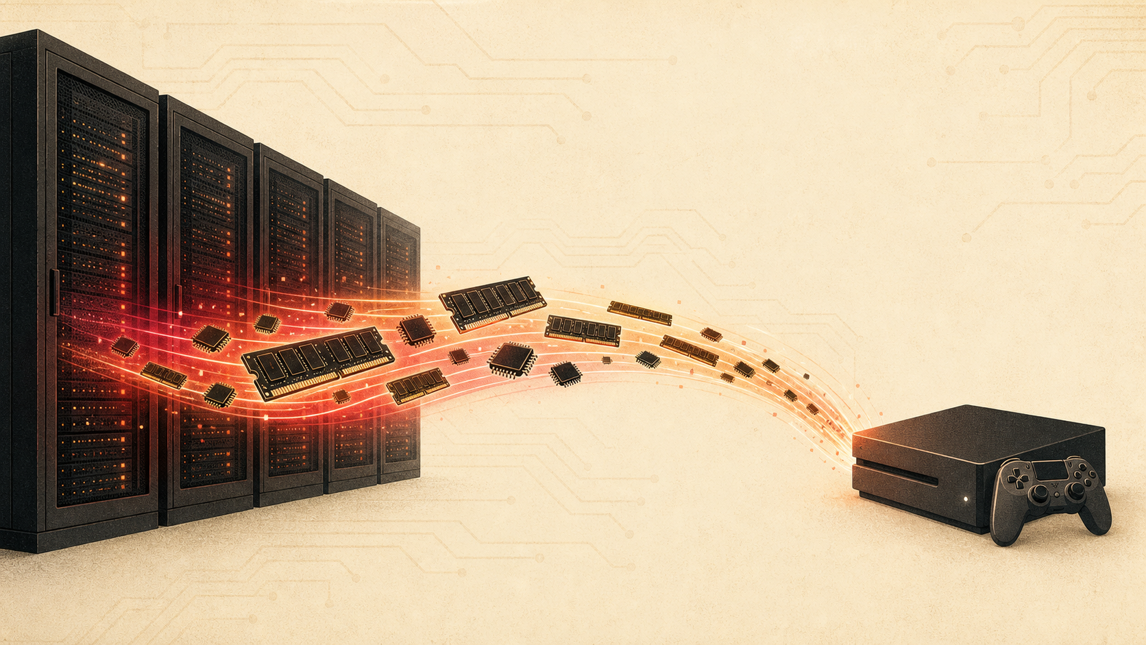 The same RAM and flash chips feeding the AI data-center boom are what game consoles are built from — when servers buy them in bulk, the boxes get pricier.