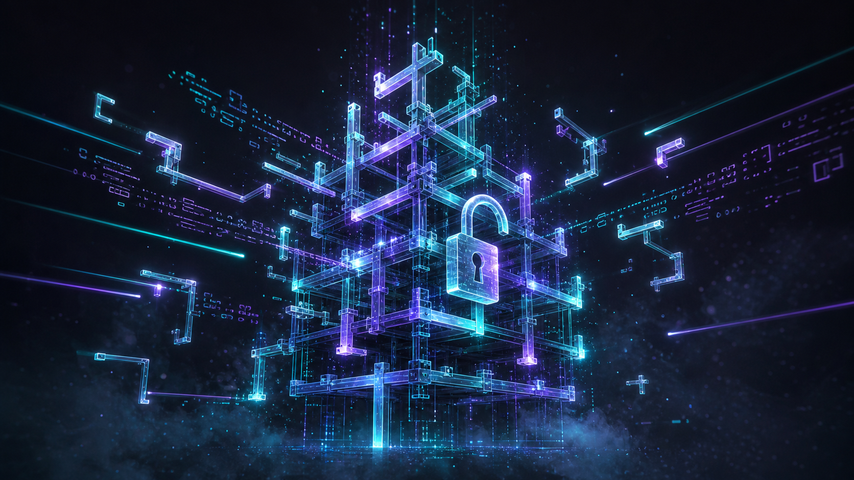 An open lattice of code assembling itself into a working scaffold