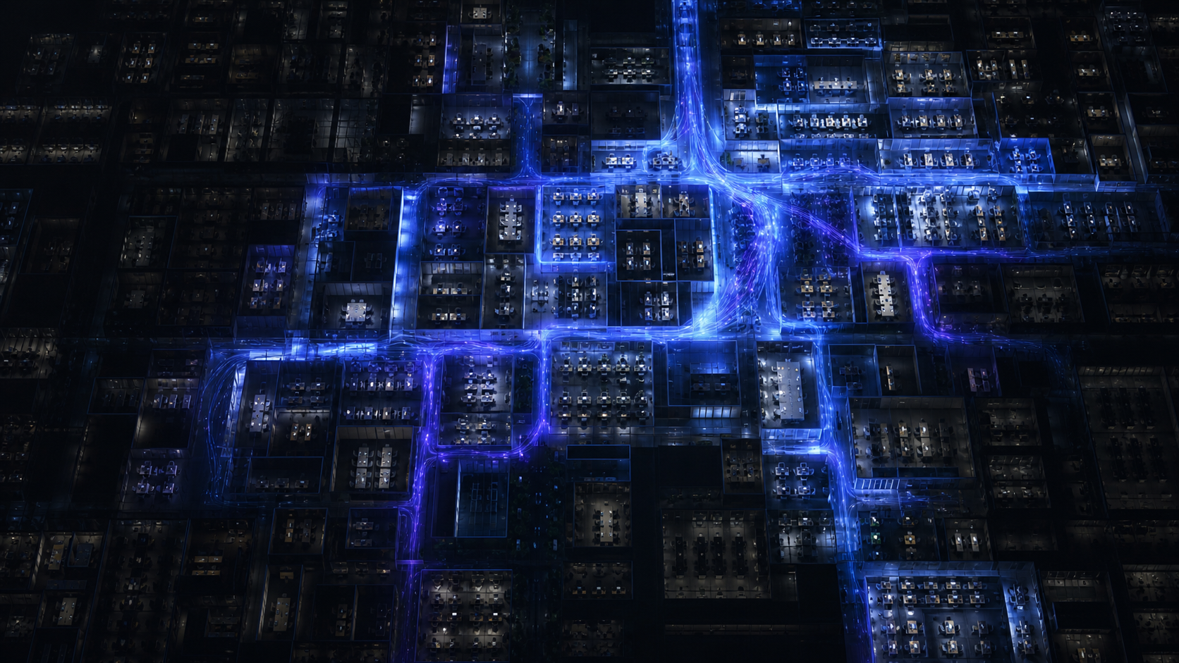 Enterprise AI workforce transformation — abstract visualization of organizational change